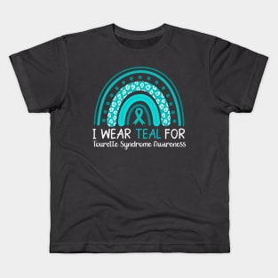 I Wear Teal for Tourette Syndrome Leopard Rainbow Kids T-Shirt